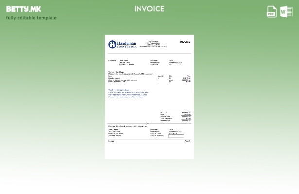 Модерен стил USA Handyman Home Service Шаблон за фактура на компанија